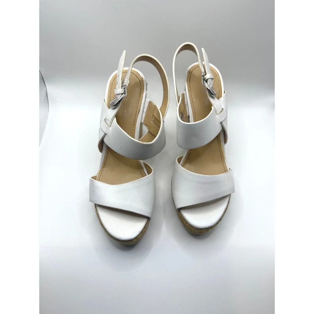 Nine West Alivia White Leather Espadrille Wedge Sandals Platform Womens 5M 208
